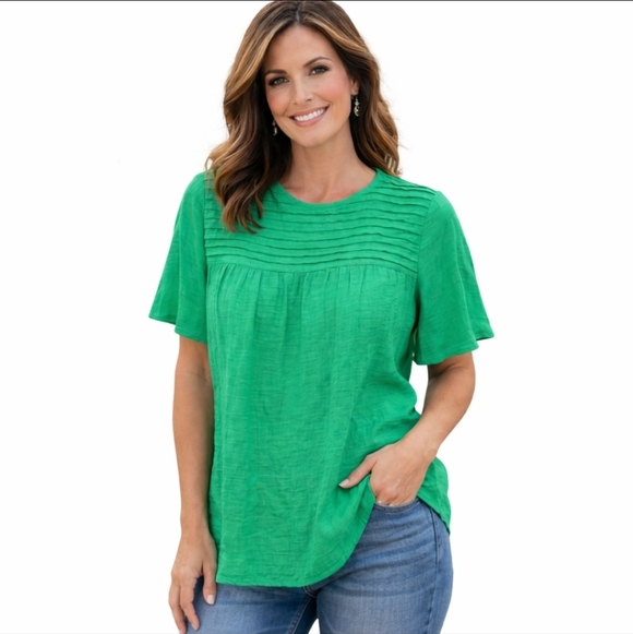 Aventura Tops - Nanette Lepore Pleated Babydoll Lillypad Green Womans Blouse Top M $58 NEW